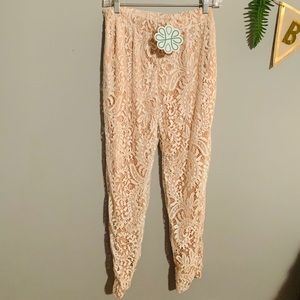 Nude lace joggers